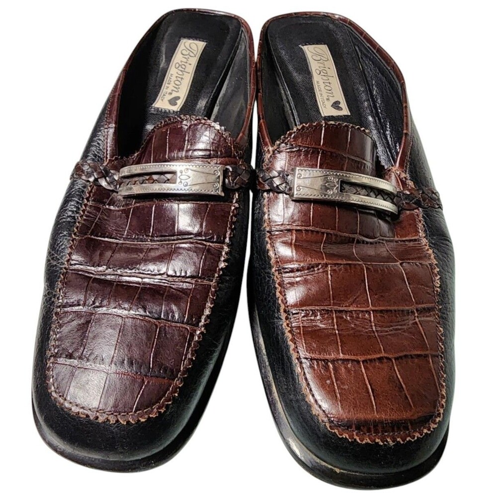 Brighton JODI Mule Italian Leather Croc Embossed 2 Toned Size 9.5